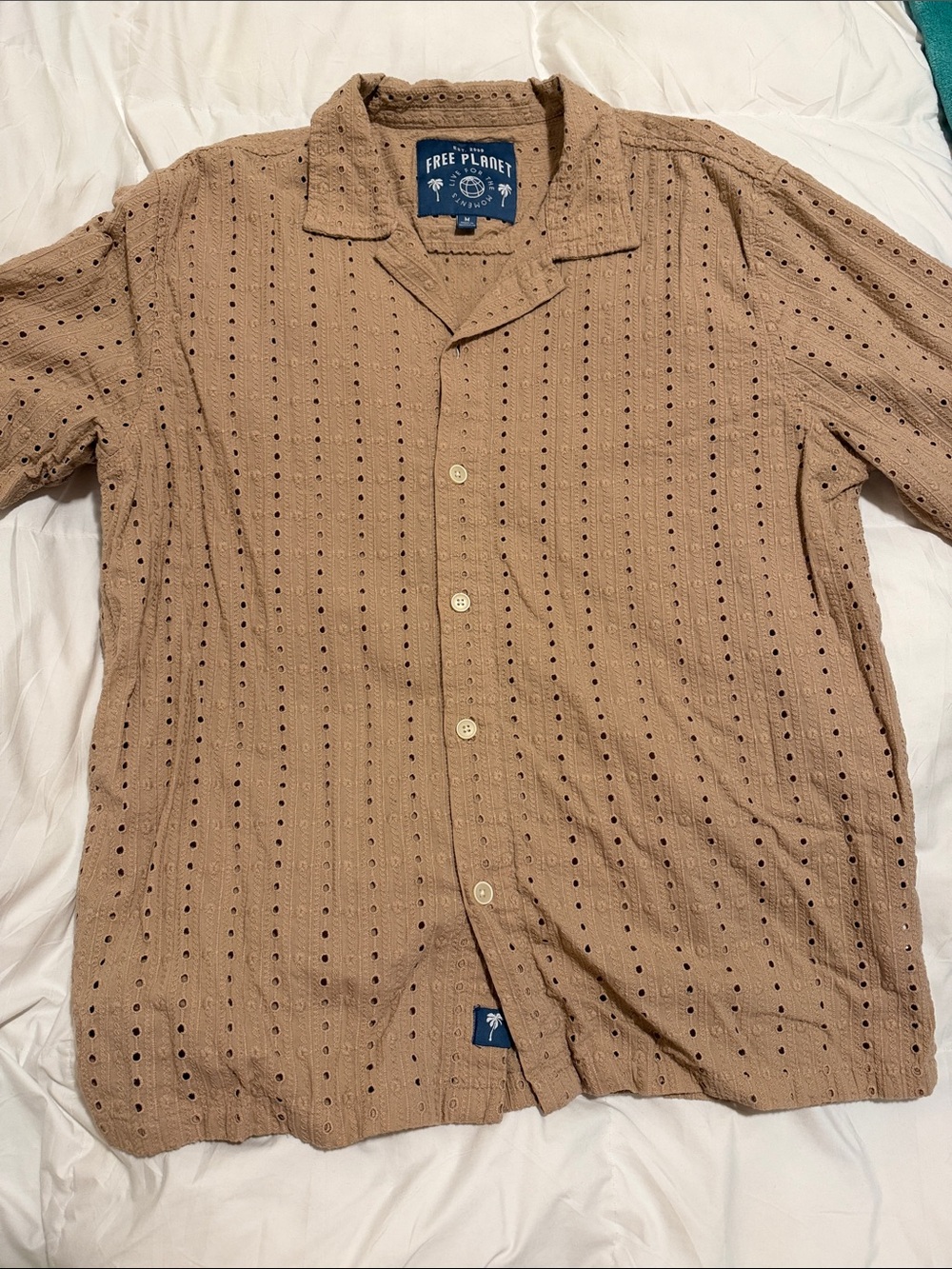 Free Planet Men's Mauve Short-Sleeve Button Shirt